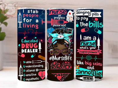 Afro Nurse Life Messy Bun 20oz Tumbler Png, Straight & Tapered Tumbler Png, Funny Nurse Tumbler Png, Digital Download PNG Sublimation Lara' s Designs 