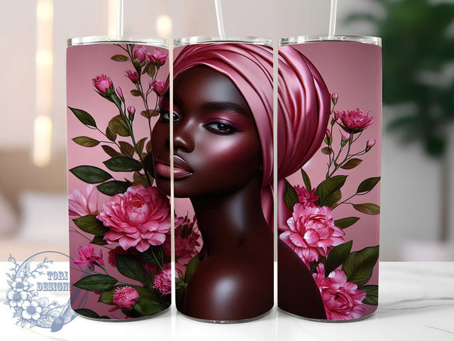 Afro Nurse Pink Floral Tumbler, Pink Flowers, Afro Black Woman, Medical Theme, Empowerment Art, Tumbler Wrap, Sublimation Design Sublimation ToriDesigns 