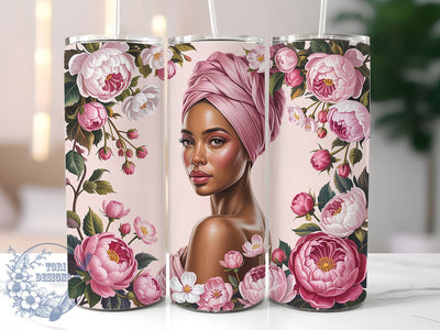 Afro Nurse Pink Floral Tumbler, Pink Flowers, Afro Black Woman, Medical Theme, Empowerment Art, Tumbler Wrap, Sublimation Design Sublimation ToriDesigns 