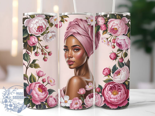 Afro Nurse Pink Floral Tumbler, Pink Flowers, Afro Black Woman, Medical Theme, Empowerment Art, Tumbler Wrap, Sublimation Design Sublimation ToriDesigns 