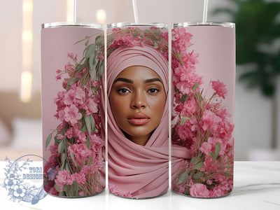 Afro Nurse Pink Floral Tumbler, Pink Flowers, Afro Black Woman, Medical Theme, Empowerment Art, Tumbler Wrap, Sublimation Design Sublimation ToriDesigns 