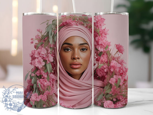 Afro Nurse Pink Floral Tumbler, Pink Flowers, Afro Black Woman, Medical Theme, Empowerment Art, Tumbler Wrap, Sublimation Design Sublimation ToriDesigns 