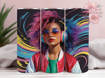 Afro Pop Art Music Tumbler, Woman With Headphones, Vibrant Design, Music Theme, Cultural Pride, Tumbler Wrap, Sublimation Design Sublimation Li Zamperini 