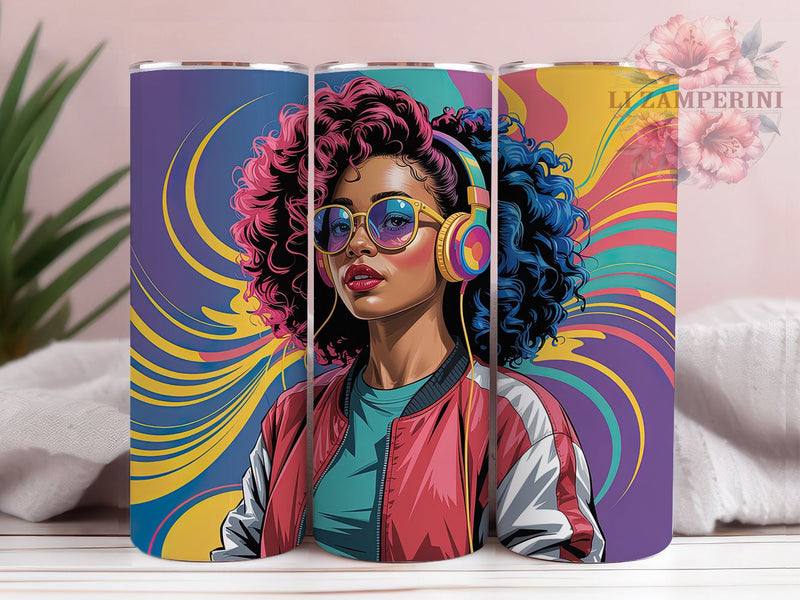 Afro Pop Art Music Tumbler, Woman With Headphones, Vibrant Design, Music Theme, Cultural Pride, Tumbler Wrap, Sublimation Design Sublimation Li Zamperini 