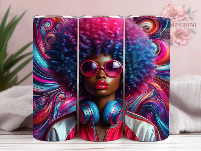 Afro Pop Art Music Tumbler, Woman With Headphones, Vibrant Design, Music Theme, Cultural Pride, Tumbler Wrap, Sublimation Design Sublimation Li Zamperini 