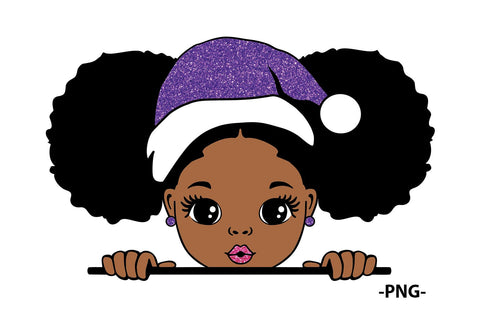 Afro Puff Black Girl Christmas PNG with Snowflakes and Buffalo Plaid Hat for Sublimation Winter Holiday Shirt Design SVG 1uniqueminute 