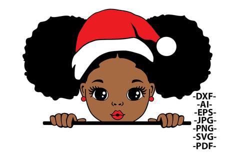 Afro Puff Black Girl Christmas PNG with Snowflakes and Buffalo Plaid Hat for Sublimation Winter Holiday Shirt Design SVG 1uniqueminute 