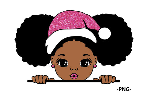Afro Puff Black Girl Christmas PNG with Snowflakes and Buffalo Plaid Hat for Sublimation Winter Holiday Shirt Design SVG 1uniqueminute 