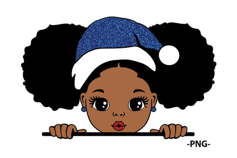 Afro Puff Black Girl Christmas PNG with Snowflakes and Buffalo Plaid Hat for Sublimation Winter Holiday Shirt Design SVG 1uniqueminute 