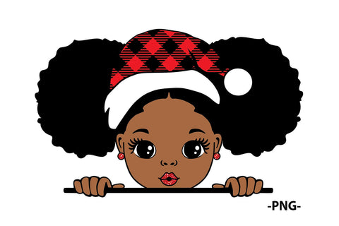 Afro Puff Black Girl Christmas PNG with Snowflakes and Buffalo Plaid Hat for Sublimation Winter Holiday Shirt Design SVG 1uniqueminute 