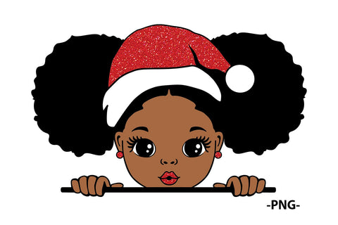 Afro Puff Black Girl Christmas PNG with Snowflakes and Buffalo Plaid Hat for Sublimation Winter Holiday Shirt Design SVG 1uniqueminute 
