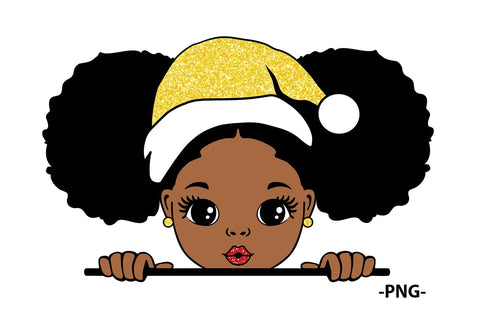 Afro Puff Black Girl Christmas PNG with Snowflakes and Buffalo Plaid Hat for Sublimation Winter Holiday Shirt Design SVG 1uniqueminute 