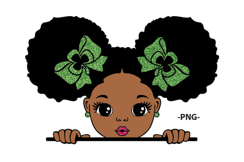 Afro Puffs Black Girl SVG with Green Shamrock Bows Clipart for St Patrick's Day Sublimation and Cricut Projects SVG 1uniqueminute 