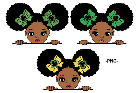 Afro Puffs Black Girl SVG with Green Shamrock Bows Clipart for St Patrick's Day Sublimation and Cricut Projects SVG 1uniqueminute 