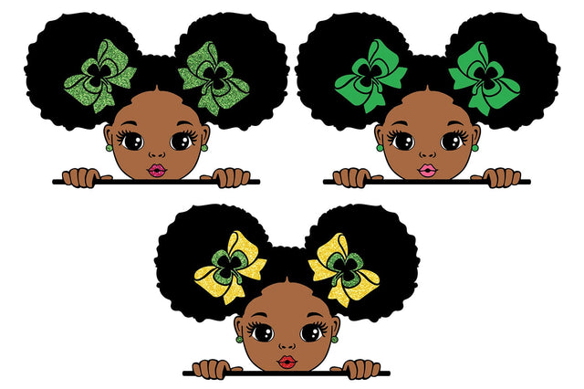 Afro Puffs Black Girl SVG with Green Shamrock Bows Clipart for St Patrick's Day Sublimation and Cricut Projects SVG 1uniqueminute 