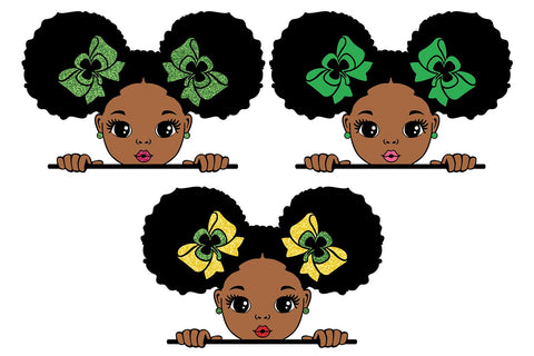 Afro Puffs Black Girl SVG with Green Shamrock Bows Clipart for St Patrick's Day Sublimation and Cricut Projects SVG 1uniqueminute 