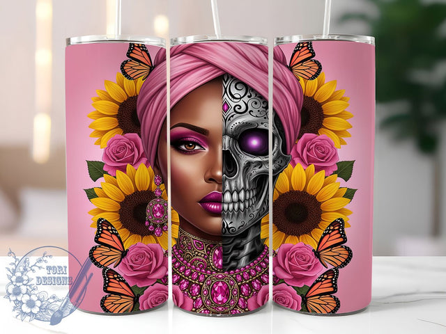 Afro Skull Gothic Woman Tumbler, Skeleton Lady Wrap, 20Oz Sublimation Design, Afro Skull Cup, Feminine Skeleton Drinkware, Gothic Woman Tumbler, Dark Beauty Mug Sublimation ToriDesigns 
