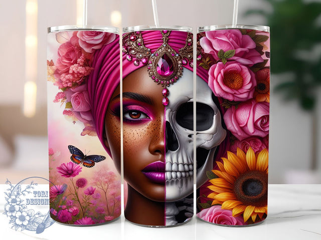 Afro Skull Gothic Woman Tumbler, Skeleton Lady Wrap, 20Oz Sublimation Design, Afro Skull Cup, Feminine Skeleton Drinkware, Gothic Woman Tumbler, Dark Beauty Mug Sublimation ToriDesigns 