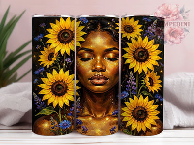 Afro Woman 20oz Tumbler Wrap, Floral Sunflower, Boho Inspiration, Rustic Charm, Empowered Design, 20oz Tumbler Wrap, Sublimation PNG Sublimation Li Zamperini 