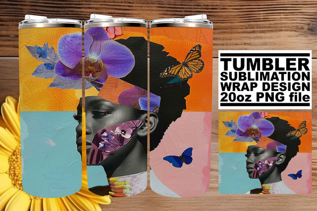 Afro Woman Abstract Artistic 20oz Tumbler Wrap Design Sublimation afrosvg 