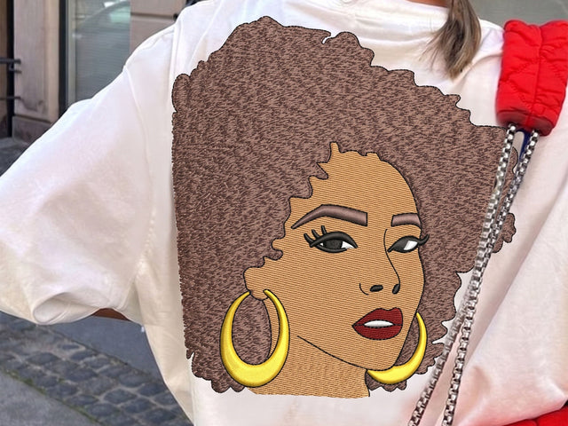 Afro Woman Embroidery Design, Afro Woman Face Embroidery Design, African Woman in Hat Embroidery Design SVG DesignDestine 