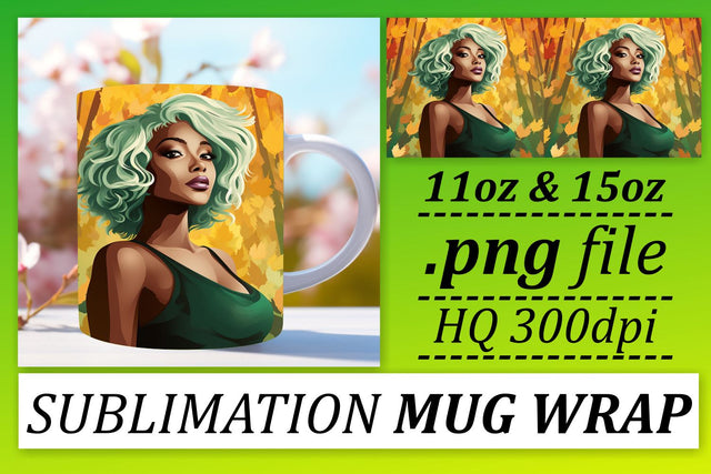 Afro Woman Mug Wrap 15oz Sunset Sublimation afrosvg 