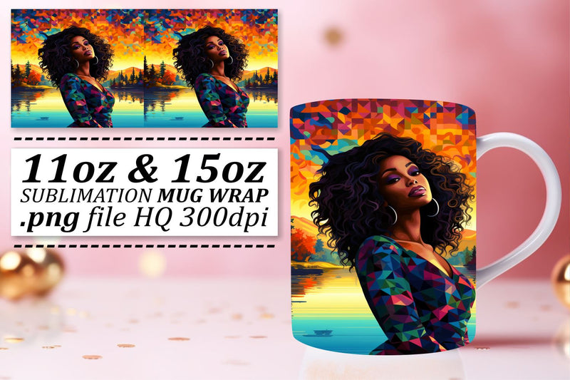 Afro Woman Mug Wrap Melanin Sunset Sublimation afrosvg 