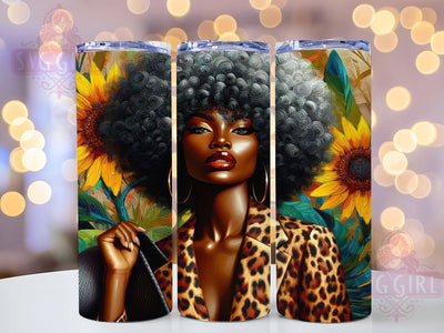 Afro Woman Sunflower Tumbler Wrap, Afro Woman, African American Art, Floral Style, Ethnic Design, Tumbler Wrap, Sublimation Design Sublimation SvggirlplusArt 