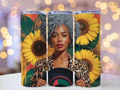 Afro Woman Sunflower Tumbler Wrap, Afro Woman, African American Art, Floral Style, Ethnic Design, Tumbler Wrap, Sublimation Design Sublimation SvggirlplusArt 