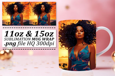 Afro Woman Sunset 15oz Mug Wrap Sublimation afrosvg 