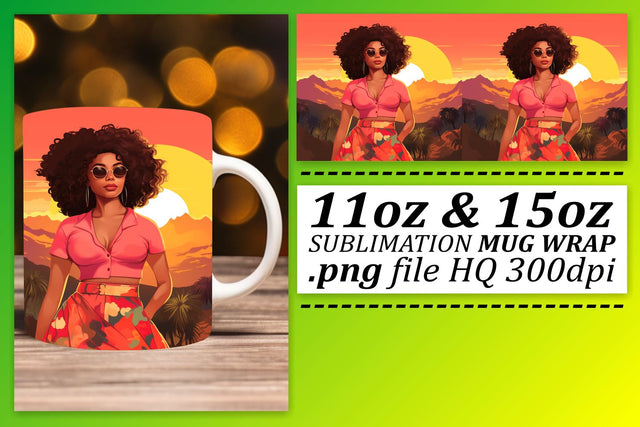 Afro Woman Sunset Mug Sublimation Sublimation afrosvg 