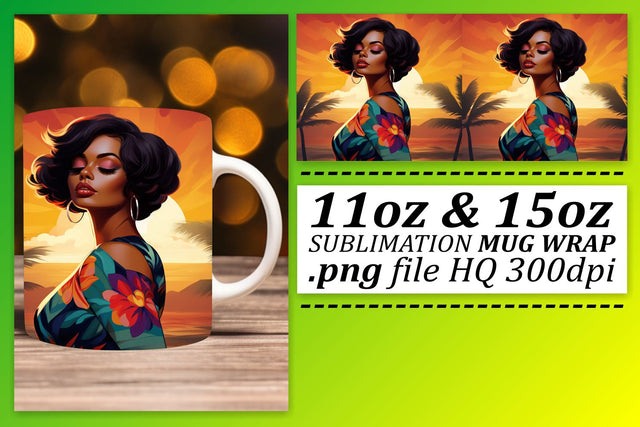 Afro Woman Sunset Mug Wrap Sublimation Sublimation afrosvg 