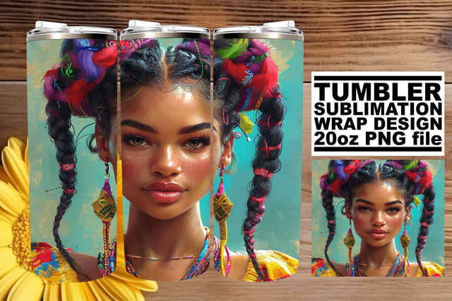 Afro Woman Tumbler Wraps - Melanin Elegance Sublimation afrosvg 
