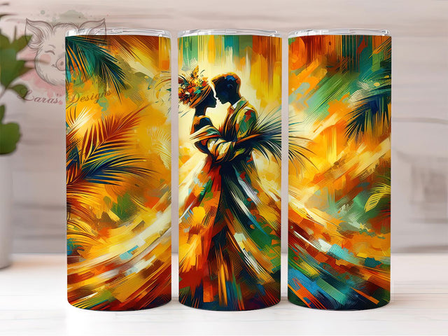 Afrocentric African Couple Tumbler, Afrocentric Love Theme, Seamless Tribal Wrap, Vibrant Cultural Design, Bold Heritage Motif, Romantic Ethnic Print, Empowered Unity Style, Colorful Continental Glow, 2 Sublimation Lara' s Designs 