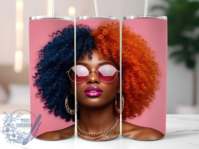 Afrocentric Black Woman Art Tumbler, Afro Curly Hair Wrap, Melanin Beauty Mug Design, Sublimation Wrap, Empowering Drinkware, Gift Idea For Black Queens, Afrocentric Art Cup Sublimation ToriDesigns 