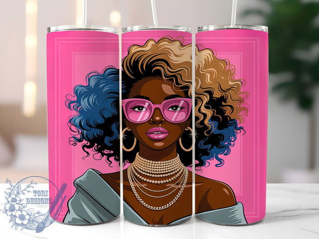 Afrocentric Black Woman Art Tumbler, Afro Curly Hair Wrap, Melanin Beauty Mug Design, Sublimation Wrap, Empowering Drinkware, Gift Idea For Black Queens, Afrocentric Art Cup Sublimation ToriDesigns 