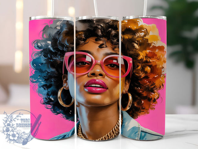 Afrocentric Black Woman Art Tumbler, Afro Curly Hair Wrap, Melanin Beauty Mug Design, Sublimation Wrap, Empowering Drinkware, Gift Idea For Black Queens, Afrocentric Art Cup Sublimation ToriDesigns 
