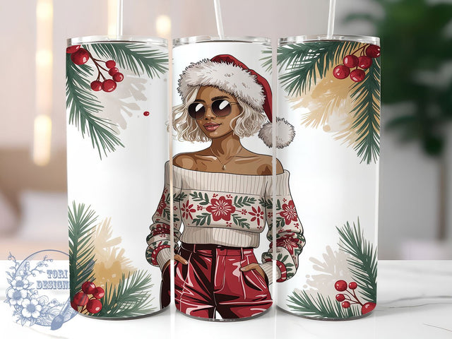 Afrocentric Black Woman Christmas Tumbler, Festive Afrocentric Wrap, Holiday Beauty Sublimation, Melanin Xmas Cup, 20Oz Skinny Tumbler Wrap, Elegant Holiday Mug, Empowered Christmas Design Sublimation ToriDesigns 