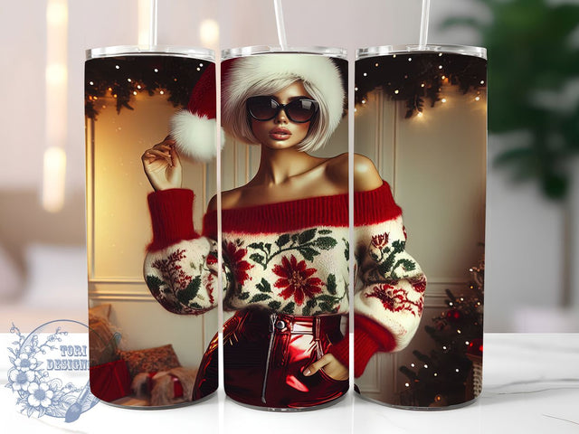 Afrocentric Black Woman Christmas Tumbler, Festive Afrocentric Wrap, Holiday Beauty Sublimation, Melanin Xmas Cup, 20Oz Skinny Tumbler Wrap, Elegant Holiday Mug, Empowered Christmas Design Sublimation ToriDesigns 