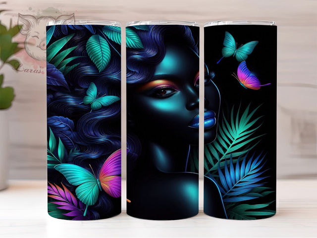 Afrocentric Butterfly Black Woman Tumbler Wrap, Butterfly Art, Afrocentric Style, Empowerment Theme, Melanin Pride, Bold Wrap, Sublimation Design Sublimation Lara' s Designs 