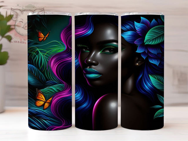 Afrocentric Butterfly Black Woman Tumbler Wrap, Butterfly Art, Afrocentric Style, Empowerment Theme, Melanin Pride, Bold Wrap, Sublimation Design Sublimation Lara' s Designs 