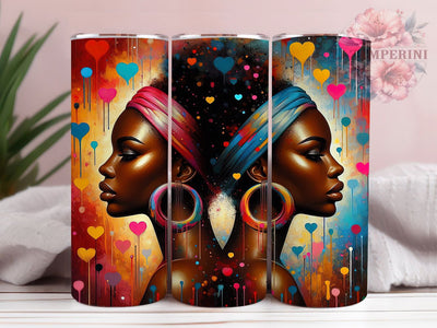 Afrocentric Heart Twin Tumbler, Vibrant Heart Print, Ethnic Beauty, Twin Portrait, Cultural Pride, Tumbler Wrap, Sublimation Design Sublimation Li Zamperini 