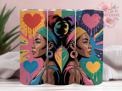Afrocentric Heart Twin Tumbler, Vibrant Heart Print, Ethnic Beauty, Twin Portrait, Cultural Pride, Tumbler Wrap, Sublimation Design Sublimation Li Zamperini 