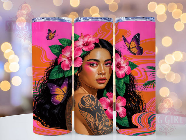 Afrocentric Pink Floral Butterfly Tumbler, Pink Floral Design, Butterfly Sublimation, 20Oz Tumbler Art, Afrocentric Wrap, Feminine Floral Printable, Elegant Butterfly Design Sublimation SvggirlplusArt 