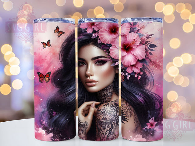 Afrocentric Pink Floral Butterfly Tumbler, Pink Floral Design, Butterfly Sublimation, 20Oz Tumbler Art, Afrocentric Wrap, Feminine Floral Printable, Elegant Butterfly Design Sublimation SvggirlplusArt 