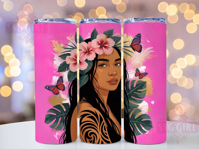 Afrocentric Pink Floral Butterfly Tumbler, Pink Floral Design, Butterfly Sublimation, 20Oz Tumbler Art, Afrocentric Wrap, Feminine Floral Printable, Elegant Butterfly Design Sublimation SvggirlplusArt 