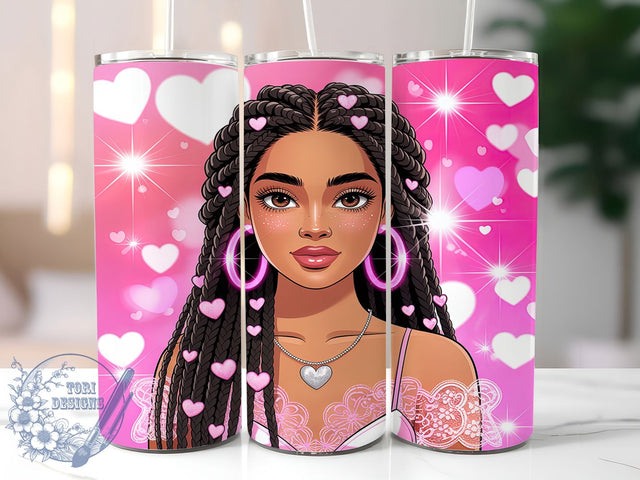 Afrocentric Pink Valentine Tumbler, Pink Hearts Pattern, Afrocentric Valentine Design, 20Oz Sublimation Wrap, Cute Romantic Art, Bold Pink Texture, Tumbler Sublimation Sublimation ToriDesigns 