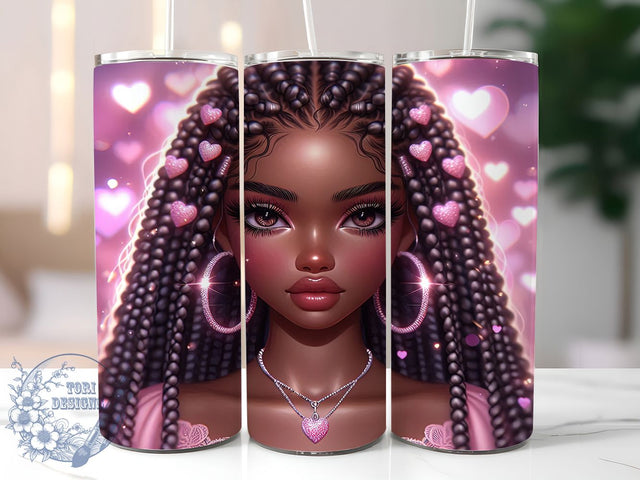 Afrocentric Pink Valentine Tumbler, Pink Hearts Pattern, Afrocentric Valentine Design, 20Oz Sublimation Wrap, Cute Romantic Art, Bold Pink Texture, Tumbler Sublimation Sublimation ToriDesigns 