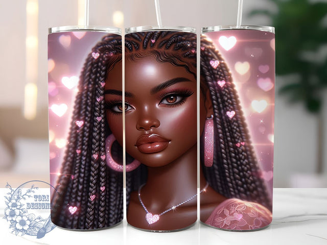 Afrocentric Pink Valentine Tumbler, Pink Hearts Pattern, Afrocentric Valentine Design, 20Oz Sublimation Wrap, Cute Romantic Art, Bold Pink Texture, Tumbler Sublimation Sublimation ToriDesigns 