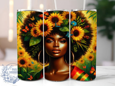 Afrocentric Sunflower Woman Tumbler, Sunflower Wrap, Cultural Design, Sublimation Art, 20oz Tumbler, Bold Pattern, Stylish Theme Sublimation ToriDesigns 